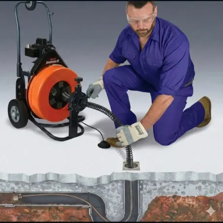 Profissional de desentupimento com equipamento moderno